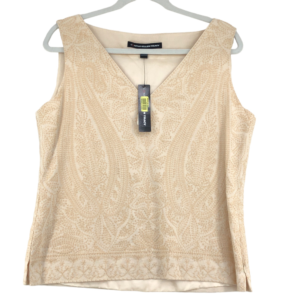 Ellen Tracy Beige Paisley V-Neck Sleeveless Blouse